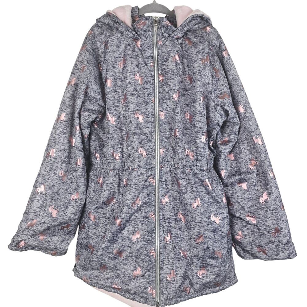 Penelope Mack Space Dye Gray Pink Unicore Fleece Hooded GIRLS Jacket 10